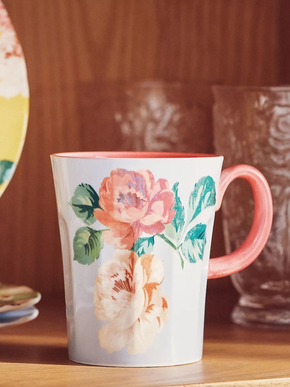 Anthropologie Maeve Chintzware Stoneware Mug Pink Roses